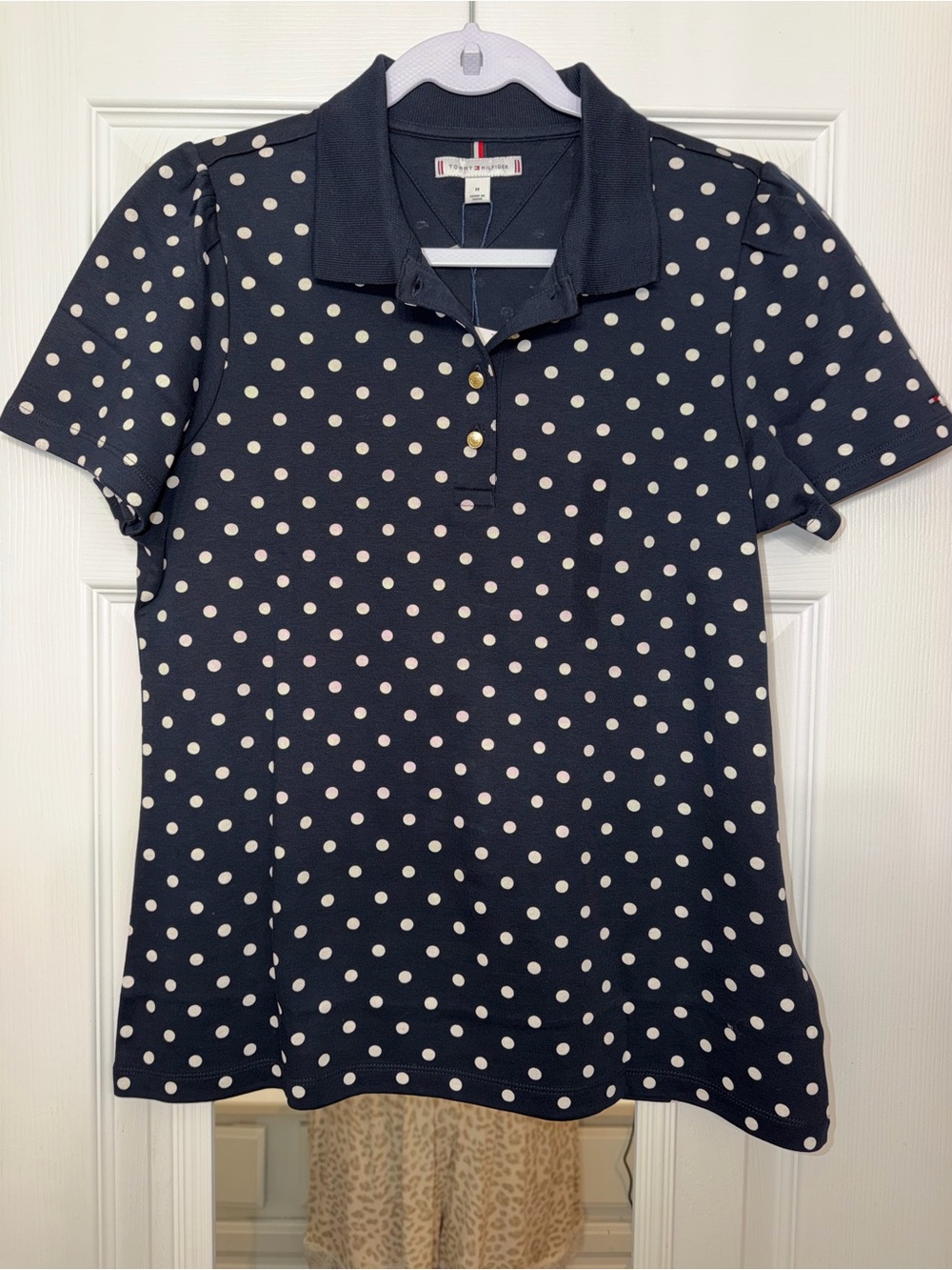 Tommy Hilfiger Navy Polka Dot Polo Top NWT